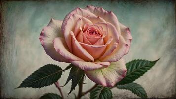 AI generated Serene beauty captured in a delicate pink rose against a vibrant green setting. photo