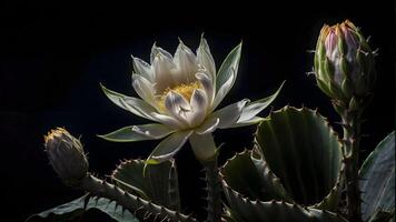 AI generated Capturing nature's resilience and elegance in the vivid colors of a cactus flower. photo