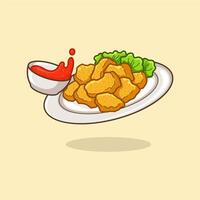 nuggets with sauce and lettuce cute cartoon vector