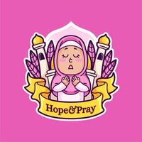 Cute cartoon Muslim girl praying vector