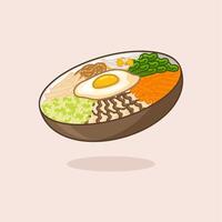 linda dibujos animados coreano comida bibimbap vector