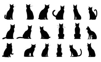 Cat and Pet Kitten Animal Silhouette Vector Illustration set