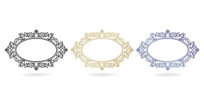 vector illustration three ornate frames with different color isolated white backgrounds for screen printing, paper craft printable designs, wedding invitation cover, stationery design materials, decks