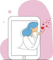girl in phone blowing hearts flat vector   illustration