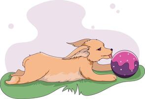 un linda perrito jugando con un pelota vector sencillo ilustración