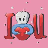 cute babe hugging heart with meaning of I love you-simple background vector