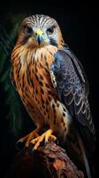 AI generated Close-Up of Falcon on Dark Background. Generative AI. photo