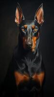 AI generated Black and Brown Dog With Orange Eyes. Generative AI. photo