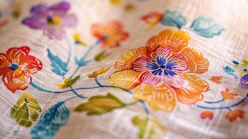 AI generated Embroidered Colorful Floral Pattern on Fabric generative ai photo