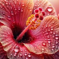 AI generated Petals Adorned Close Up Hibiscus in Dewy Splendor photo