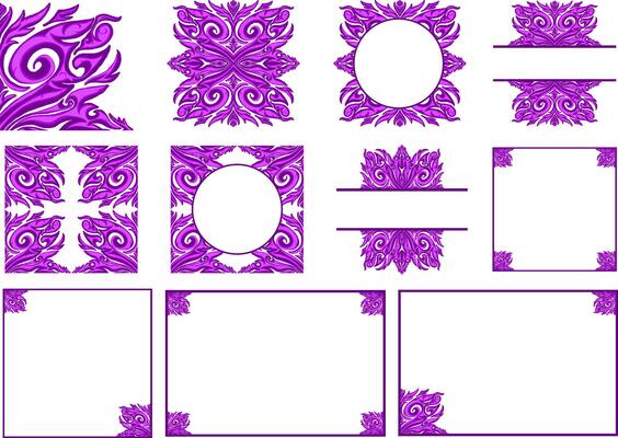 Set Of Purple Wings Ornament Frame Border