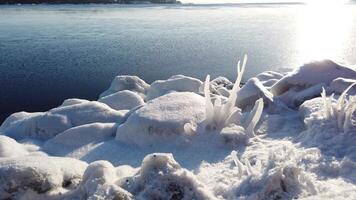 The frozen coast of Northern Europe on a sunny morning in January. video