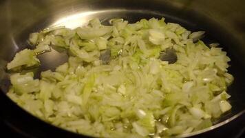 preparazione di il salsa con cipolla, pancetta, Maiale scorza e infine pomodoro pur e video