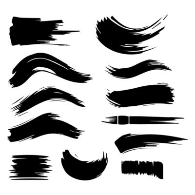 Big collection of black paint, ink brush strokes, brushes, lines, grungy. Dirty artistic design elements, boxes, frames. Vector illustration. Isolated on white background. Freehand drawing.