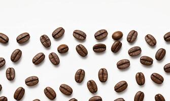 AI generated A group of coffee beans arranged in a pattern on a light gray background. photo