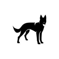 Vector silhouette of dog on white background.