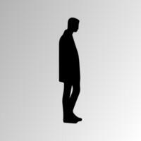 Silhouette of Very sad man alone on white background, Depressed young man vector