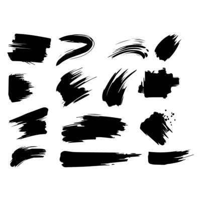 Big collection of black paint, ink brush strokes, brushes, lines, grungy. Dirty artistic design elements, boxes, frames. Vector illustration. Isolated on white background. Freehand drawing.