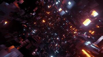 op reis door een tunnel van zwart kubussen in 3d 4k achtergronden video