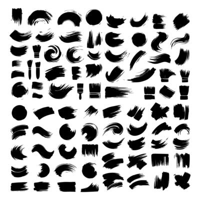 Big collection of black paint, ink brush strokes, brushes, lines, grungy. Dirty artistic design elements, boxes, frames. Vector illustration. Isolated on white background. Freehand drawing.