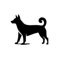 Vector silhouette of dog on white background.