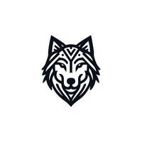 lobo logo frente vista, lobo cabeza silueta logo de animal cara clipart. coyote icono cazador depredador fauna silvestre símbolo vector