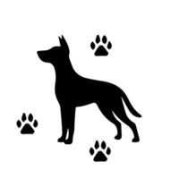 Vector silhouette of dog on white background.