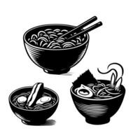 ramen fideos. vector ilustración para mascota logo o pegatinaasiática japonés tradicional comida cocina. acortar arte, menú, póster, imprimir, bandera