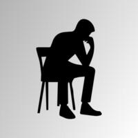 Silhouette of Very sad man alone on white background, Depressed young man vector