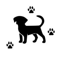 Vector silhouette of dog on white background.