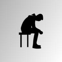 Silhouette of Very sad man alone on white background, Depressed young man vector