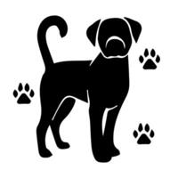 Vector silhouette of dog on white background.