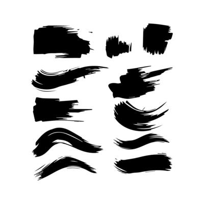 Big collection of black paint, ink brush strokes, brushes, lines, grungy. Dirty artistic design elements, boxes, frames. Vector illustration. Isolated on white background. Freehand drawing.