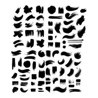 Big collection of black paint, ink brush strokes, brushes, lines, grungy. Dirty artistic design elements, boxes, frames. Vector illustration. Isolated on white background. Freehand drawing.