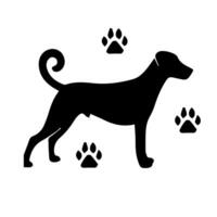 Vector silhouette of dog on white background.