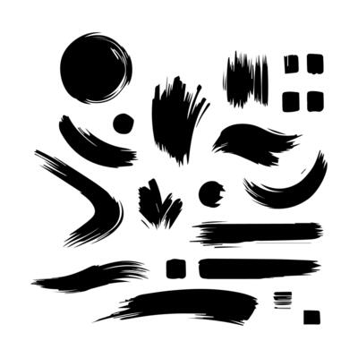 Big collection of black paint, ink brush strokes, brushes, lines, grungy. Dirty artistic design elements, boxes, frames. Vector illustration. Isolated on white background. Freehand drawing.