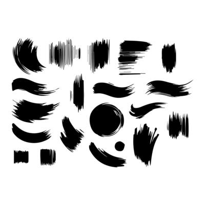 Big collection of black paint, ink brush strokes, brushes, lines, grungy. Dirty artistic design elements, boxes, frames. Vector illustration. Isolated on white background. Freehand drawing.