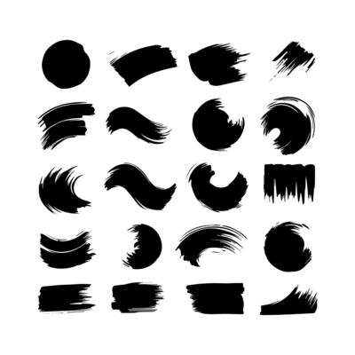 Big collection of black paint, ink brush strokes, brushes, lines, grungy. Dirty artistic design elements, boxes, frames. Vector illustration. Isolated on white background. Freehand drawing.