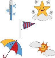 Kawaii Weather Character Set. Cute Cartoon Design on White Background. vector