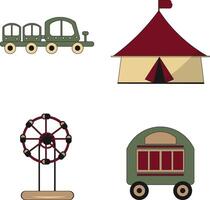 Circus Carnival Equipment In Vintage Design. Cartoon Vector Illustration.