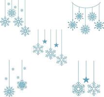 Set of Christmas Snowflakes Hanging. Ornament New Year For Background. vector