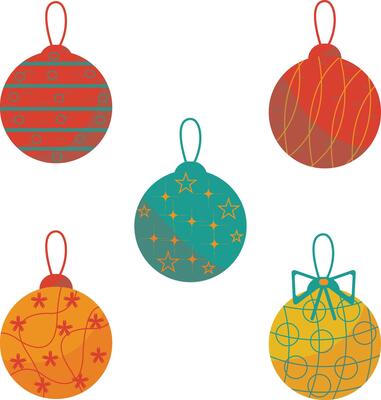 Christmas Ball Decoration Element. Flat Cartoon Style, For New Year Ornament.