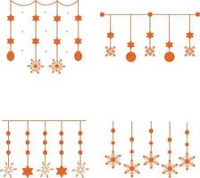 Christmas Snowflakes Hanging with Flat Design and Shapes. Isolated on White Background, Vector Icon