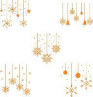 Navidad copos de nieve colgando con plano diseño estilo. vector