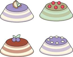 Sweet Pudding Dessert in Cute Cartoon Design. Vector Illustration Set