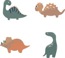 Adorable Dinosaurs Illustration Collection. Flat Cartoon Style. Isolated On White Background. vector