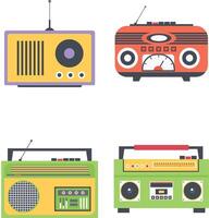 Collection of Old Radio Stereo. Retro Radio Style On White Background. Vector Illustration
