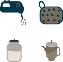 cocina accesorios icono colocar. plano dibujos animados formas vector