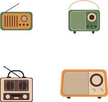 Collection of Old Radio Stereo. Vintage Design and Shapes. Vector Illustration