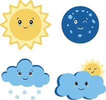 Kawaii Weather Icon. with Cute Cartoon Character, Vector Illustration